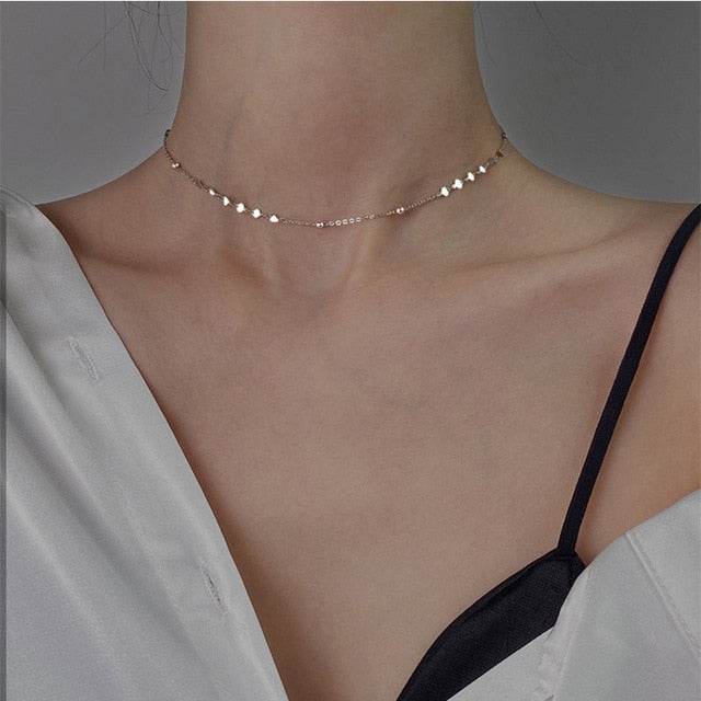 925 Sterling Silver Clavicle Chain Short Choker Necklace for Women