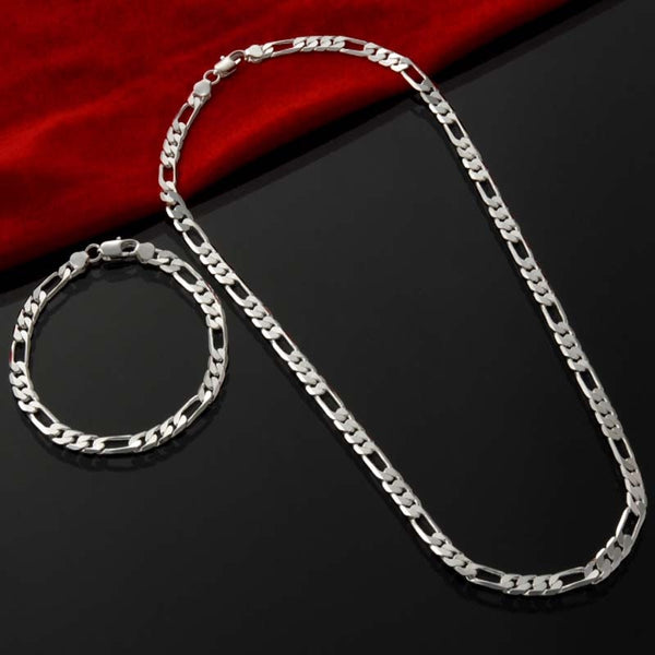 4MM men&#39;s chain jewelry sets, promotion sale, wholesale silver plated jewelry necklace + bracelet Sets for men, fashion