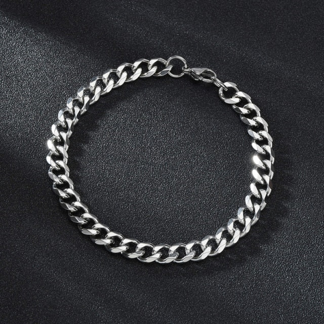 3/5/7mm Stainless Steel Curb Cuban Link Chain Bracelets