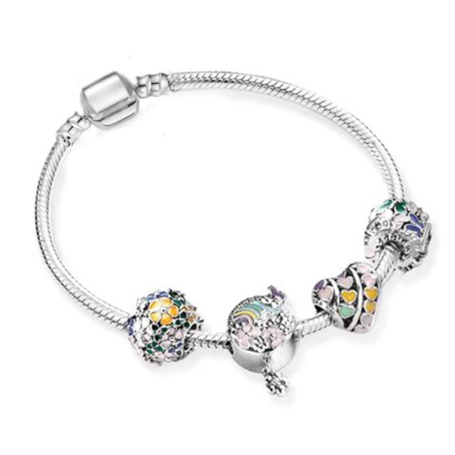 European Heart-shaped Pendant Charm Bracelet Fit Women,s Jewellery Snake Chain Rose Gold Metal Fashion Fine Bracelets