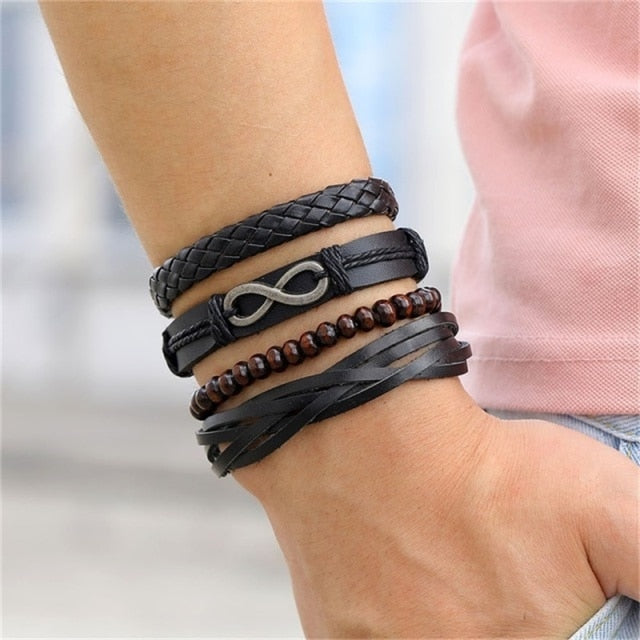 IFMIA Vintage Leather Bracelet Fashion Hand-knitted Multi-layer Leather Feather Leaf Bracelet and Fashion Men's Bracelet Gift