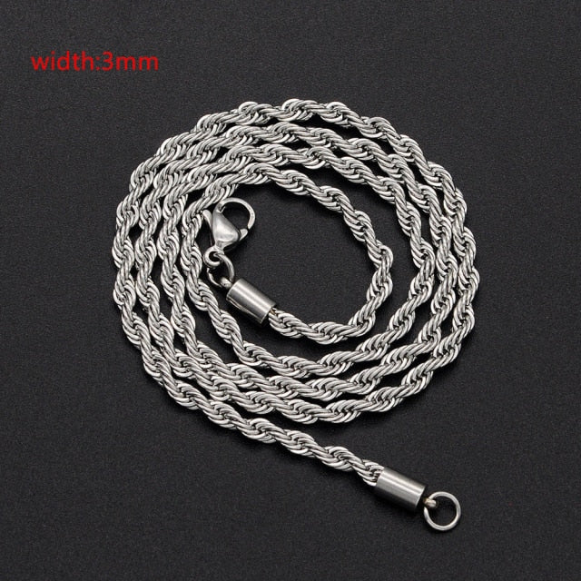 60/50/55/45cm Stainless Steel Classic Rope Chain Necklace Unisex
