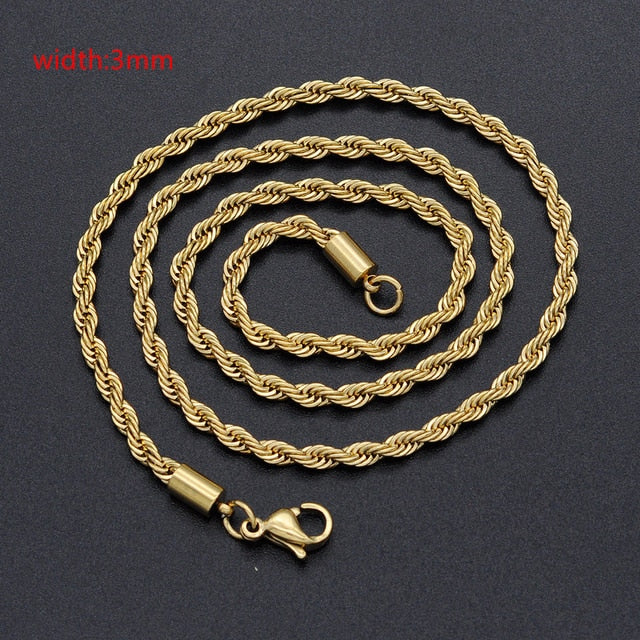 60/50/55/45cm Stainless Steel Classic Rope Chain Necklace Unisex