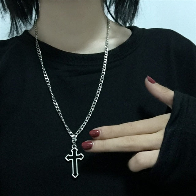 Vintage Gothic Christian Cross Silver Street Style Necklace Unisex