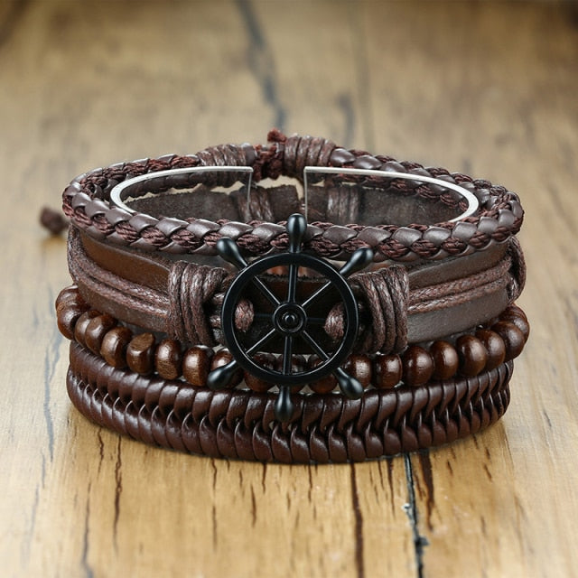 4Pcs/Set Adjustable Leather Bracelets for Men