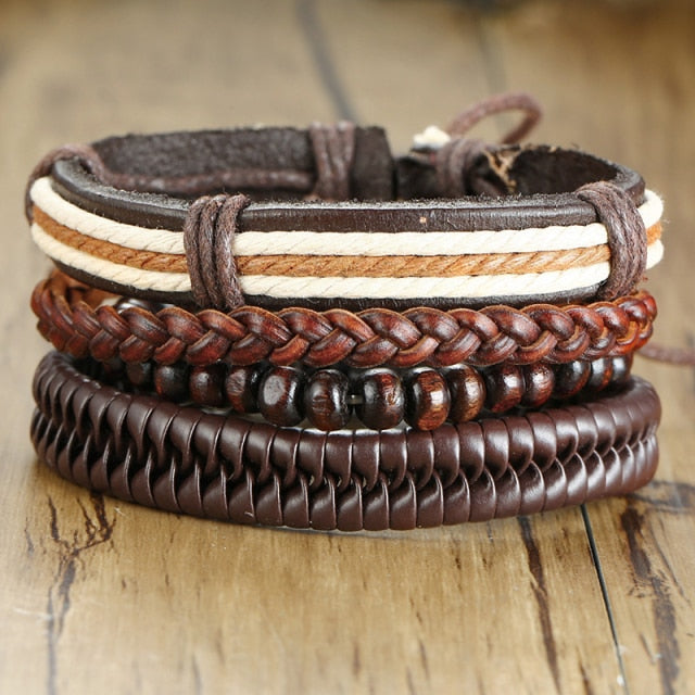 4Pcs/Set Adjustable Leather Bracelets for Men