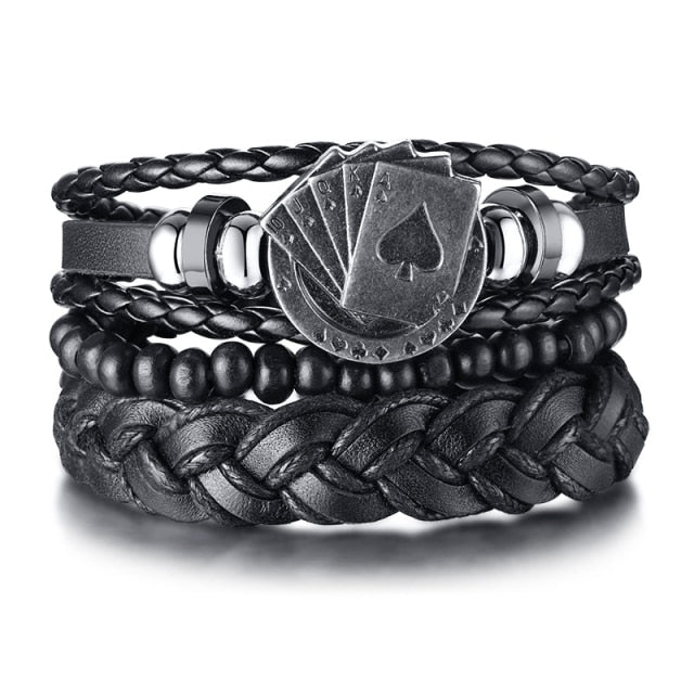 4Pcs/Set Adjustable Leather Bracelets for Men
