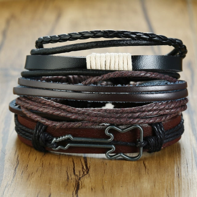 4Pcs/Set Adjustable Leather Bracelets for Men