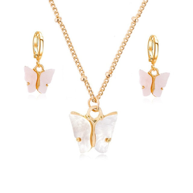 Acrylic Butterfly Pendant Earring Combination Jewelry Set