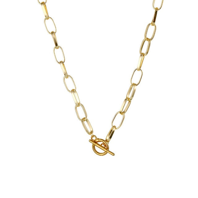 Thick Chain Toggle Clasp Gold and Silver-plated Mixed Linked Chain Necklace for Women