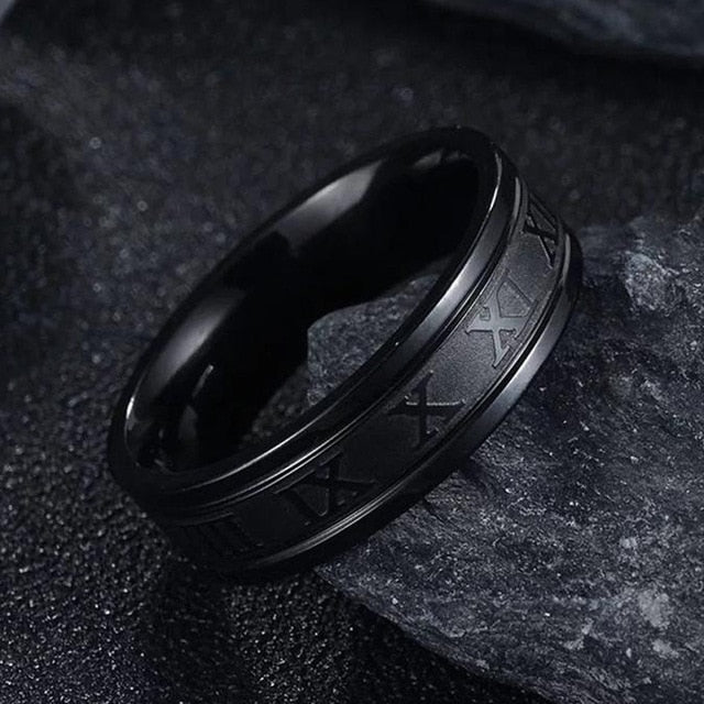 Vintage Roman Numeral Stainless-Steel Fashion Ring for Men