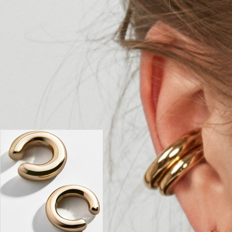 Fashionable and Simple Metal Female Gold and Silver Non-Piercing Ear Cuff Earrings
