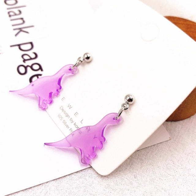 Cute Colorful Animal Acrylic Little Dinosaur Earrings for Girls, Women, Children, Birthday.