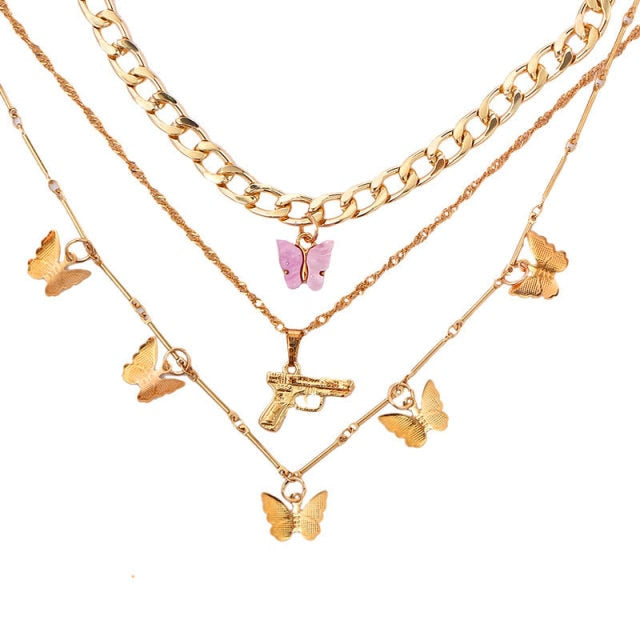 Multilayer Butterfly Crystal Dragon Necklace Charm