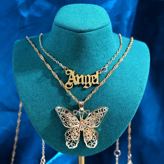 Multilayer Butterfly Crystal Dragon Necklace Charm