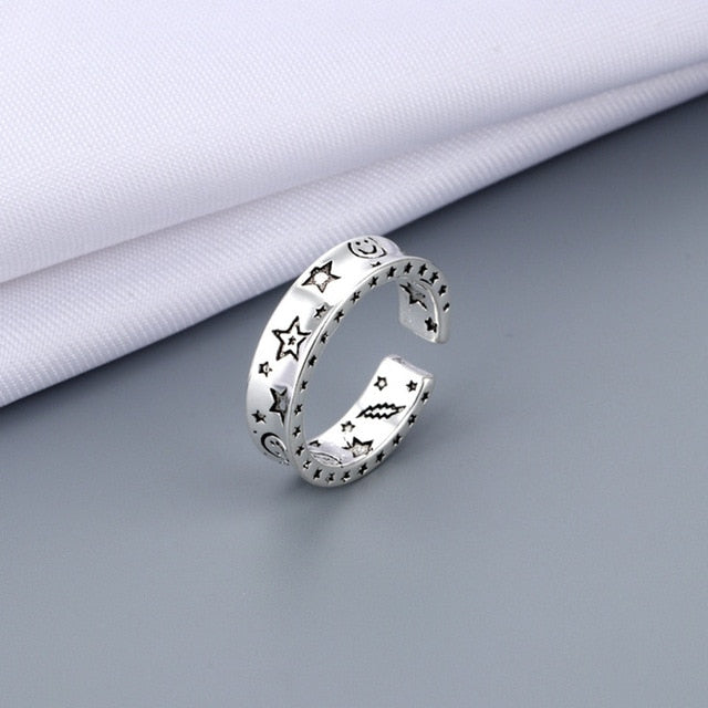 Vintage Ancient Silver Happy Face Trendy Rings for Women
