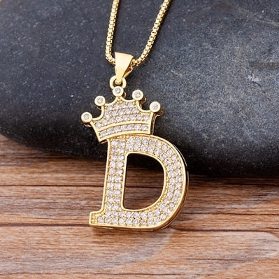 Unisex Luxury Cooper A-Z Alphabet Crown Necklace Hip-Hop Punk Chain