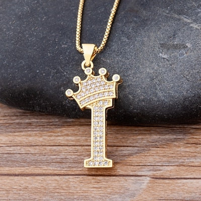 Unisex Luxury Cooper A-Z Alphabet Crown Necklace Hip-Hop Punk Chain