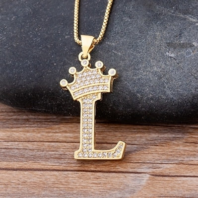 Unisex Luxury Cooper A-Z Alphabet Crown Necklace Hip-Hop Punk Chain