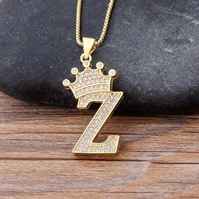 Unisex Luxury Cooper A-Z Alphabet Crown Necklace Hip-Hop Punk Chain