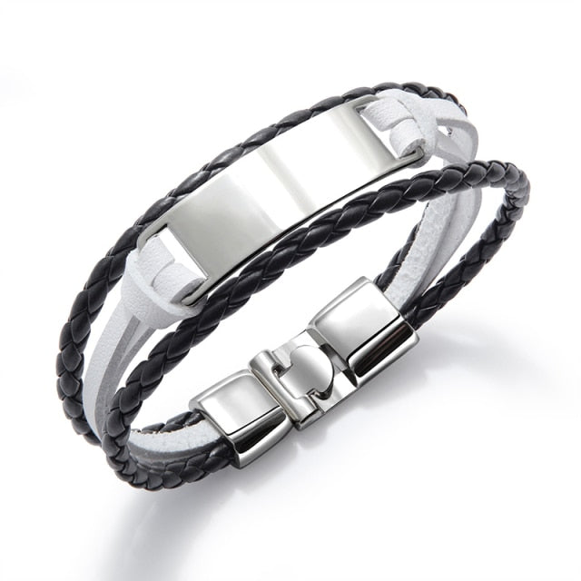 Luxury Brand Custom Logo Name Engrave Leather Bangle's Bracelet Women Handmade life-saving Men Rope Id Bracelets