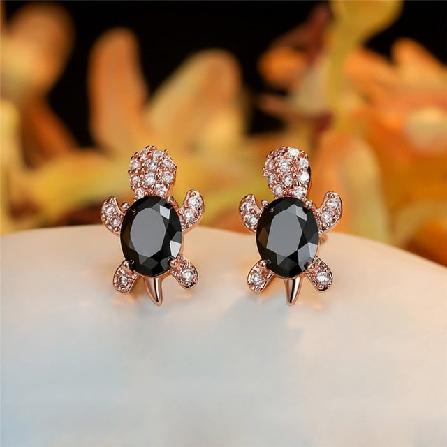 Blue Purple Oval Gradient Zircon Stone Turtle Stud Earrings for Women’s Fashion