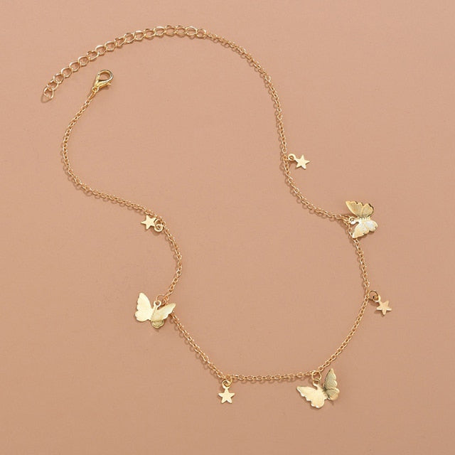 Gold and Silver Butterfly Choker Necklace for Women