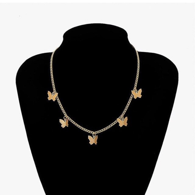Gold and Silver Butterfly Choker Necklace for Women