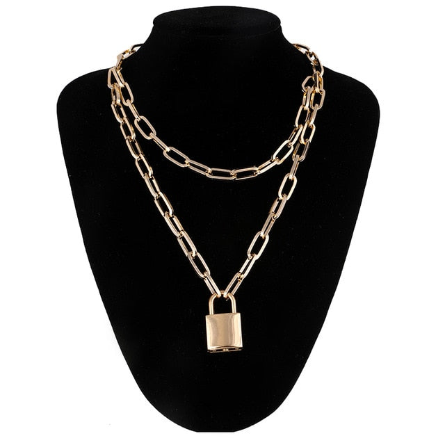 Lock Chain Necklace with A Padlock Pendants For Women Men Punk Jewelry On The Neck. Girls and Boys Accessories.