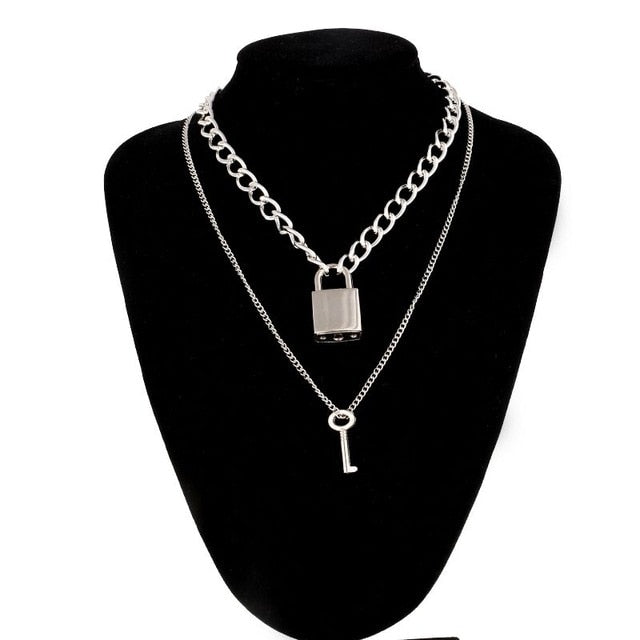 Lock Chain Necklace with A Padlock Pendants For Women Men Punk Jewelry On The Neck. Girls and Boys Accessories.
