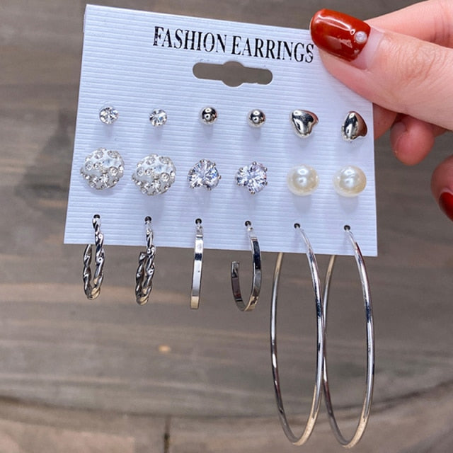 Pearl Hoop Geometric Earring Set- Multivariant