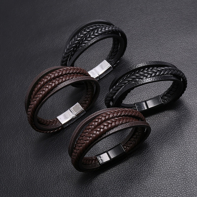 Men’s Genuine Leather Charm Bracelet