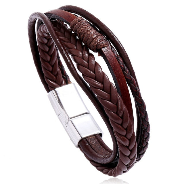 Men’s Genuine Leather Charm Bracelet