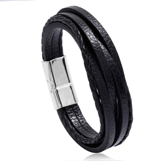 Men’s Genuine Leather Charm Bracelet