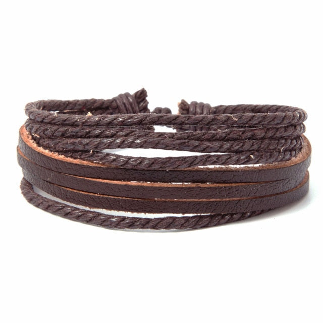 3-4pcs/Set Vintage Anchor Leaf Leather Wrap Bracelets