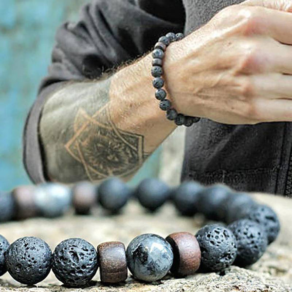 Volcanic Stone Bracelet for Men Lava Wooden 8mm Beads Bracelet Tibetan Buddha Wrist Chain Women Men's Bracelets.