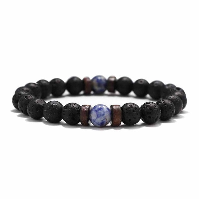 Volcanic Stone Bracelet for Men Lava Wooden 8mm Beads Bracelet Tibetan Buddha Wrist Chain Women Men's Bracelets.