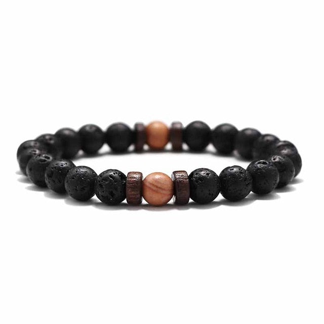 Volcanic Stone Bracelet for Men Lava Wooden 8mm Beads Bracelet Tibetan Buddha Wrist Chain Women Men's Bracelets.