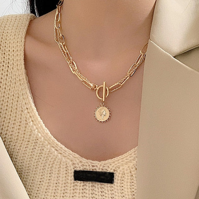 17KM Fashion Asymmetric Lock Necklace for Women Twist Gold Silver Color Chunky Thick Lock Choker Chain Necklaces Party Jewelry