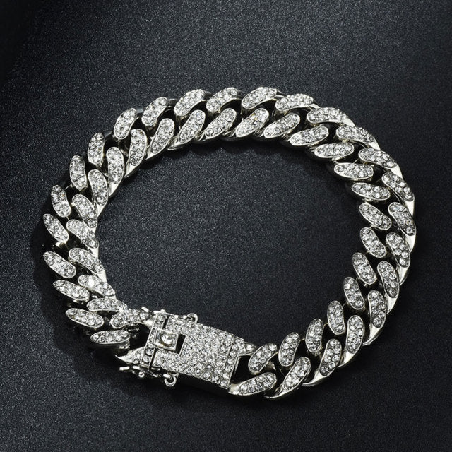 Hip Hop Iced Out Paved Rhinestone Miami Cuban Club Chain Necklace