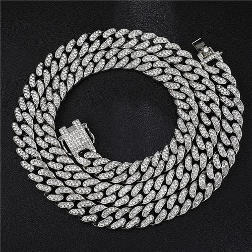 Hip Hop Iced Out Paved Rhinestone Miami Cuban Club Chain Necklace