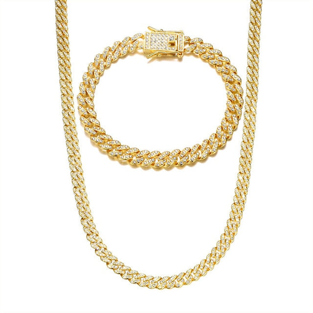 Hip Hop Iced Out Paved Rhinestone Miami Cuban Club Chain Necklace