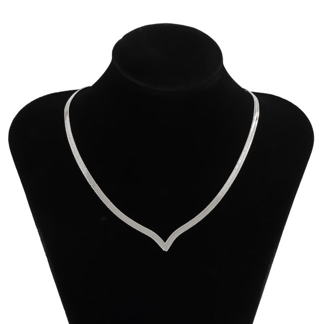 Flat Chain Punk Choker V-Shaped Short Collar Necklace for Women