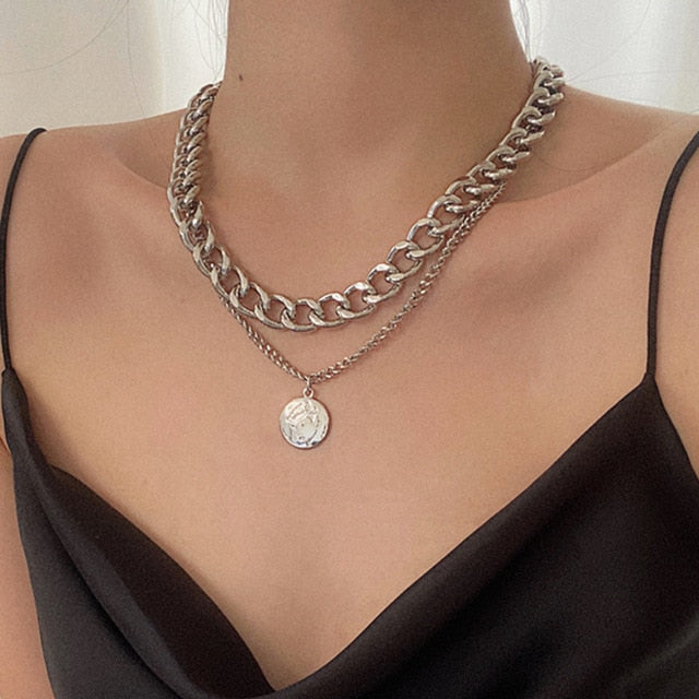 Fashion Multi-layered Snake Chain Necklace For Women Vintage Gold Coin Pearl Choker Sweater Necklace Party Jewelry Gift