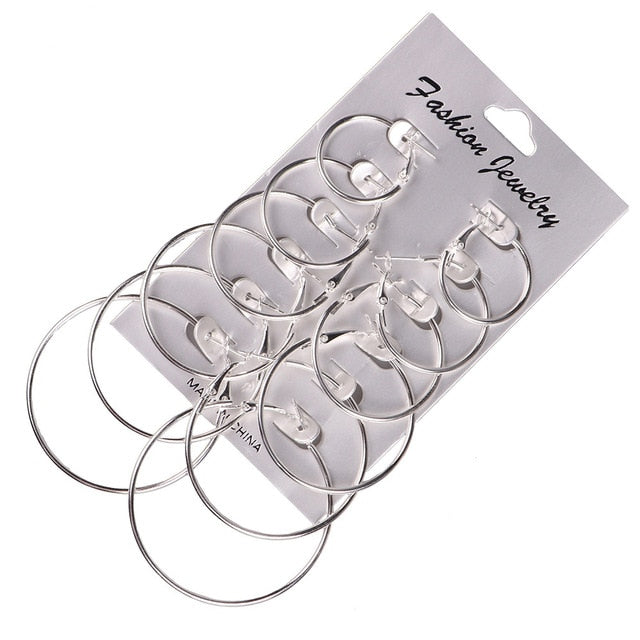 6 Pair/Set Big Circle Hoop Earring Jewellery