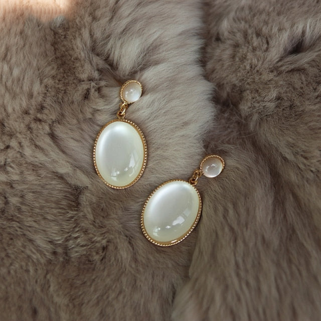 Elegant Opal Petal Circle Stud Earrings for Women