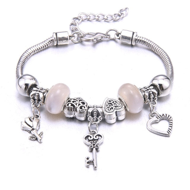 Cuff Bracelet,  Flowers, Butterfly Pendant, Romantic Fashion Women's Charm Bracelet.
