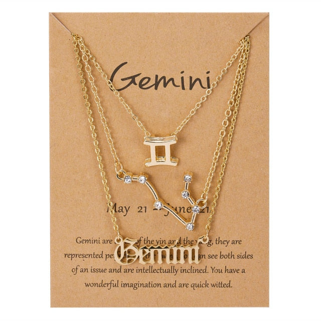 3pc-layered Zodiac Star Sign Pendant Necklace Jewellery Gifts