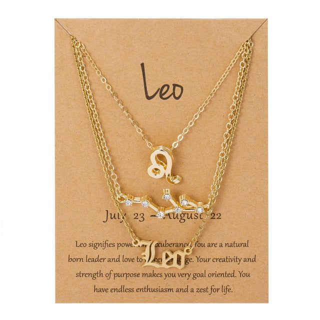 3pc-layered Zodiac Star Sign Pendant Necklace Jewellery Gifts