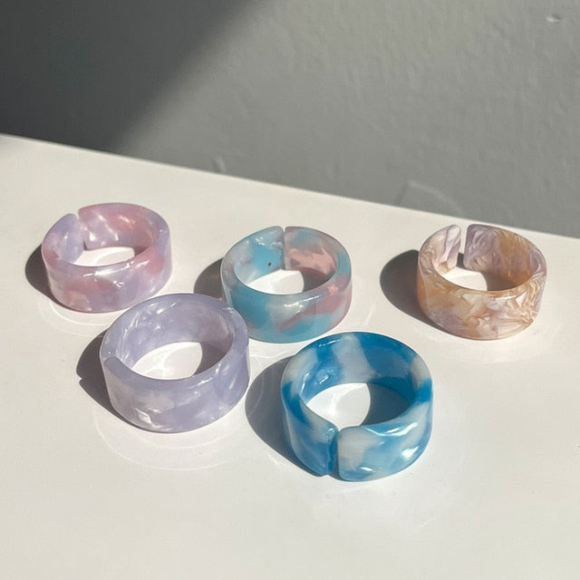 Transparent Acrylic Resin Rhinestone Geometric Round Ring Set